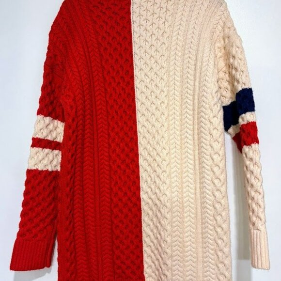 Lulus Bold Comfort Ivory And Red Color Block Cable Sweater Mini Dress - Size S - Picture 3 of 5